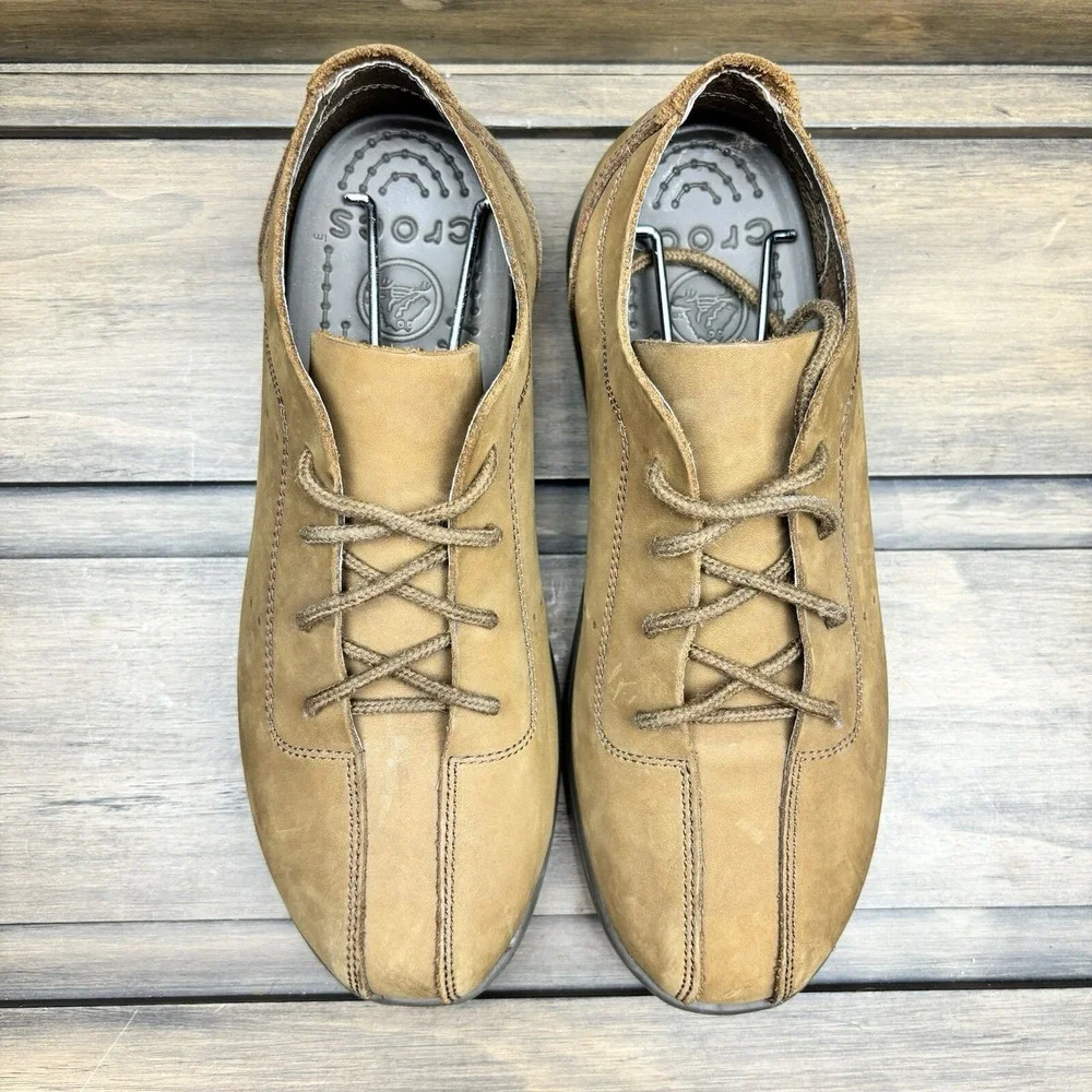 CROCS Shoes Suede‎ Oxford Lace Up Tan Casual Walking Mens Sz 7